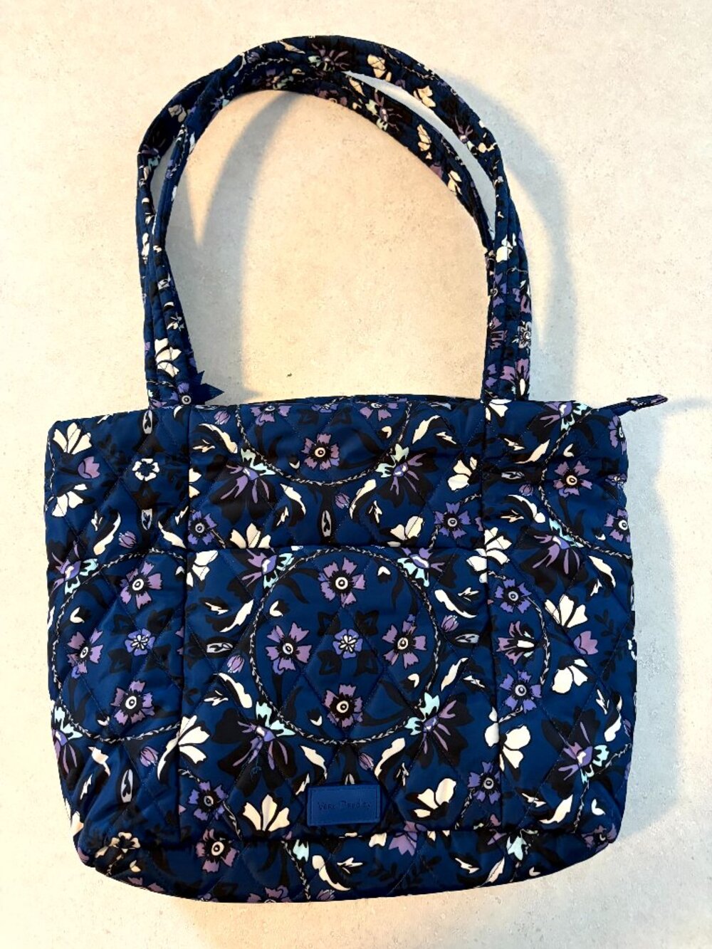 Vera Bradley Fleur medallion Blue Floral Puffy Quilted Tote Bag Shoulder Bag